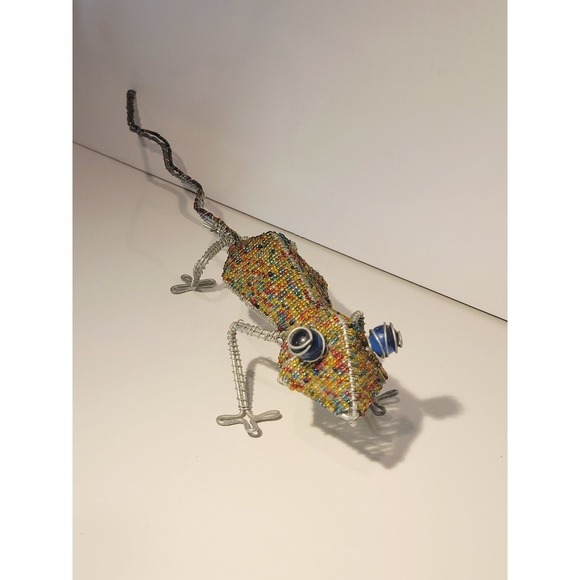 Beaded Gecko Lizard Sculpture Handmade Wire Art Colorful Figurine Garden Patio - Picture 5 of 12